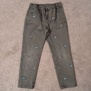 Janie and Jack Khaki Chinos with Dinosaur Embroidery